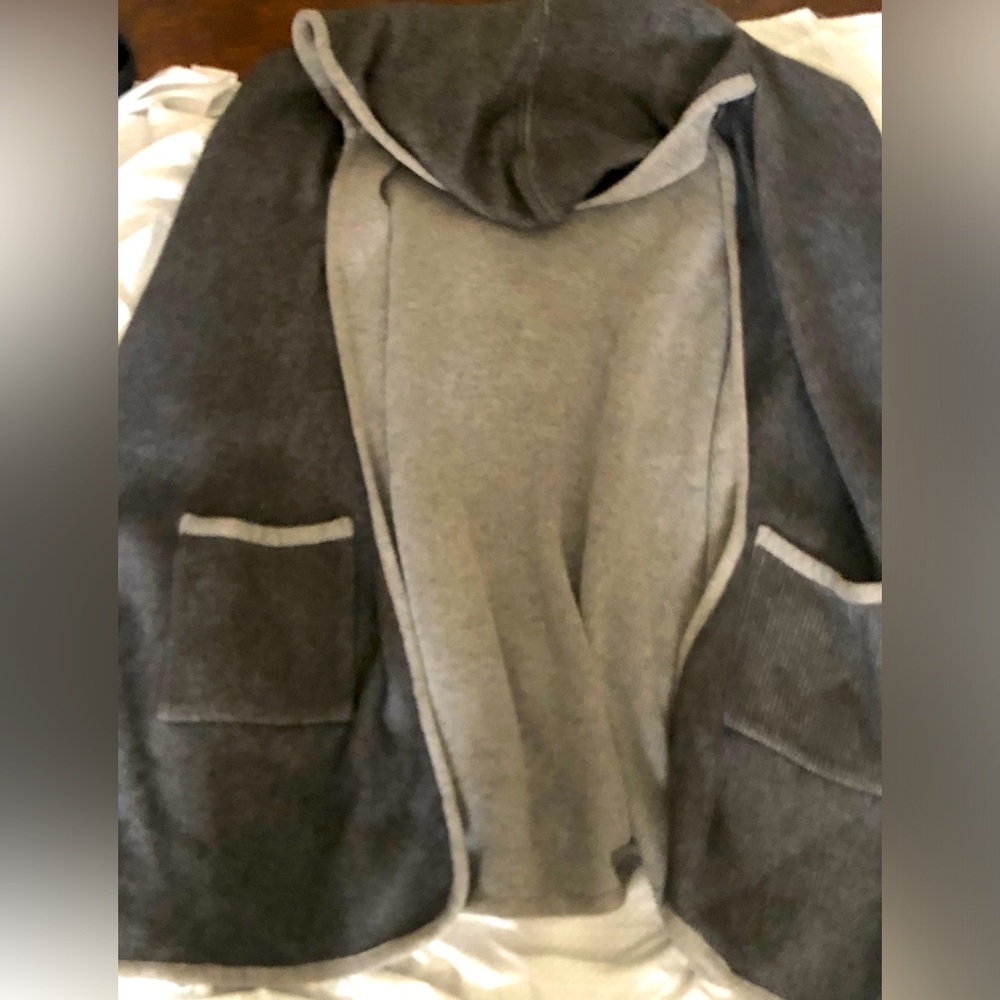 Light gray, dark gray poncho, good material